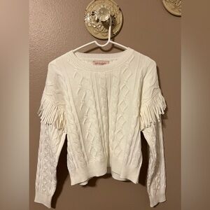 Philosophy Ivory Cable Knit Sweater with Fringe Sleeves